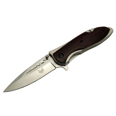 Benchmade DA76 Kahverengi Kamp Çakı 20cm- Yarı Otomatik, Kemerlikli, Ahşap Sap, Oluklu Bıçak