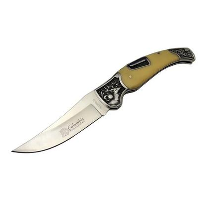 Columbia A3209D Kamp 22,5cm- Manuel, Geyik İşlemeli, Kemerlikli, Sedefli Sap