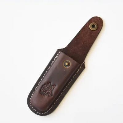 Kurt Figürlü Hakiki Deri Çakı Kılıfı No:6, 18 x 5 cm - Kemerlikli