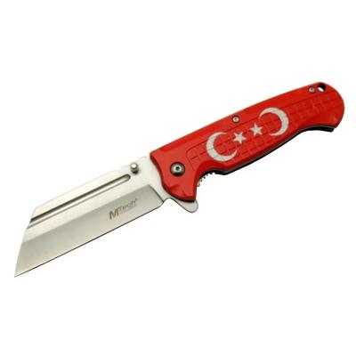Mtech 4-27 Kırmızı Tanto Kamp Çakı 21cm - Yarı Otomatik, Kemerlikli, Ay-Yıldız Baskılı Sap