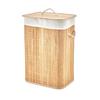 İbico İ21-076 Dikdörtgen Bambu Ahşap Kirli Çamaşır Sepeti 40x30cm Yükseklik: 60cm Seyyar Kapaklı Kumaş Çantalı İp Kulplu