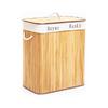 İbico İ21-077 Dikdörtgen 2 Bölmeli Bambu Ahşap Kirli Çamaşır Sepeti 52x32cm Yükseklik: 62cm Kumaş Çantalı İp Kulplu