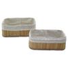 Pablito Home PBT-049 | 2'li Dikdörtgen Bambu Organizer Sepet Seti - Ahşap Altlıklı, Bez Astarlı (19x27cm & 15x24cm)
